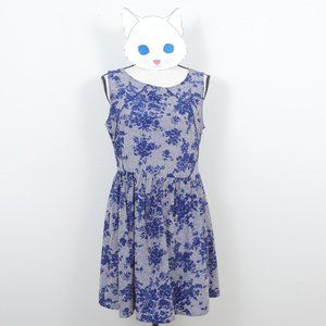 Olive & Oak Gray Blue Floral Print Pockets Sleeveless Mid Length SZ Medium Dress